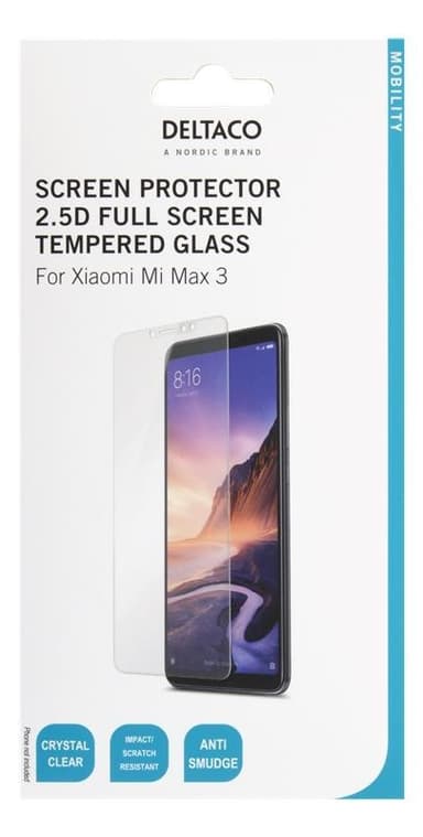 DELTACO screen protector for Xiaomi Mi Max 3, 2.5D glass, full screen