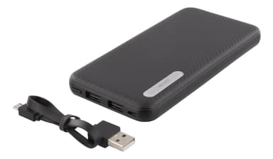 DELTACO Power bank, portable battery, 10000mAh, 2,1A, 37Wh, black