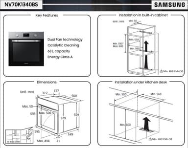 Samsung indbygningsovn NV70K1340BS