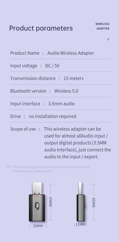 Bluetooth-adapter USB, sender / modtager 15 meter