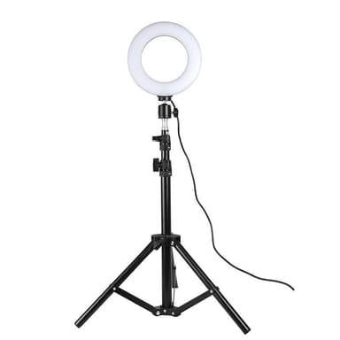 Roterbar selfie på stativ med LED-lys, 25 cm - sort