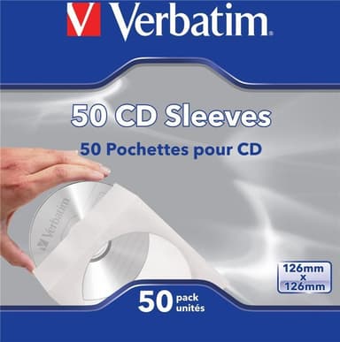 Verbatim papirlomme til CD/DVD-skiver, hvid/transparent, 50-pack