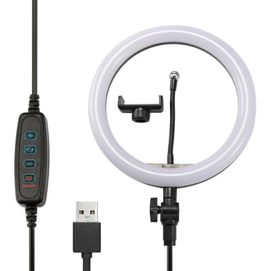 Selfie til skrivebord, dæmpbare LED-lys, 26 cm - sort