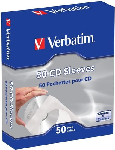 Verbatim papirlomme til CD/DVD-skiver, hvid/transparent, 50-pack