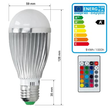 ECD Germany 3-pak E27 LED pære RGB 9W Dimmable AC 220-240V 16 farver til 845