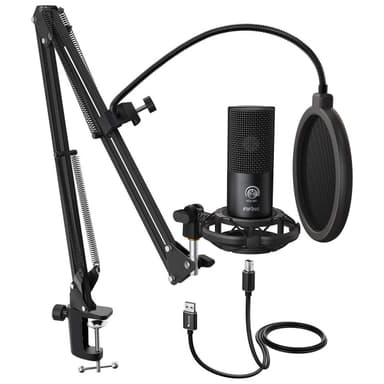 Fifine T669 USB Mikrofon kits med kondensatormikrofon, bordstativ popfilter shock mount lydkabel og stativ kompatibel med PS5