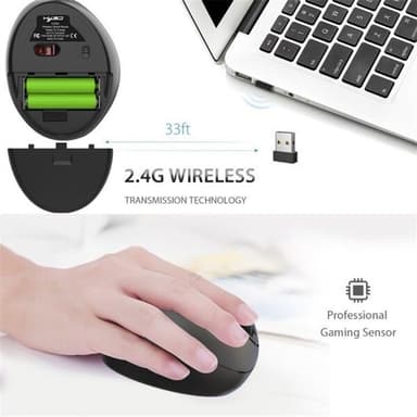 Optisk Ergonomisk Computermus 2.4GHz - Trådløs
