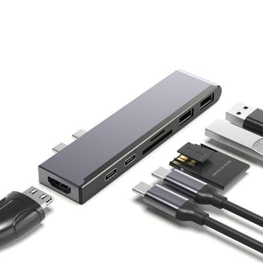 USB-C dockingstation USB, 4K HDMI, USB-C PD, SD / TF-kort