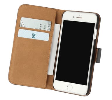 SKALO iPhone 7/8 Flip Cover m. Pung i Ægte Læder - Sort