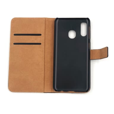 SKALO Samsung A40 Flip Cover m. Pung i Ægte Læder - Sort