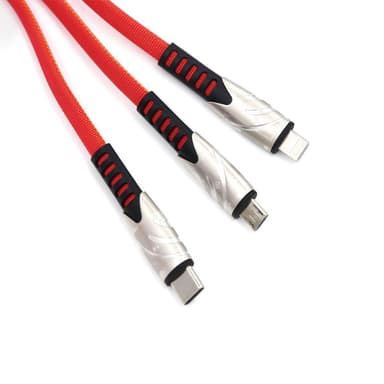 3-i-1 multi-oplader 1,2 m til USB-C, mikro-USB og Lightning - Rød