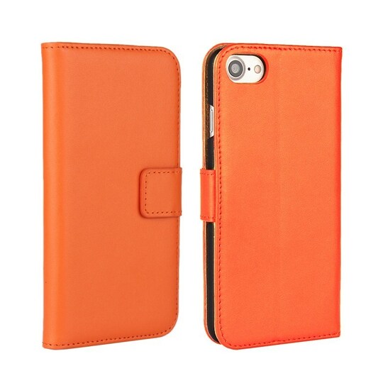 i dag trug få SKALO iPhone 7/8 Flip Cover m. Pung i Ægte Læder - Orange | Elgiganten