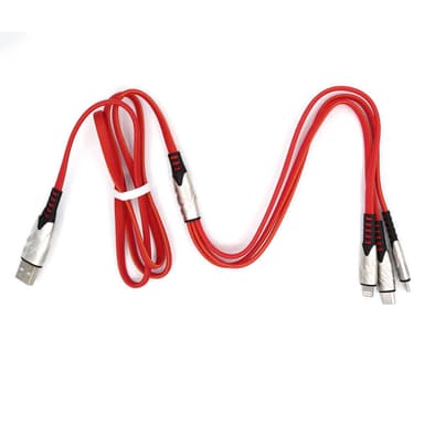 3-i-1 multi-oplader 1,2 m til USB-C, mikro-USB og Lightning - Rød