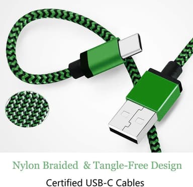 USB-C flettet opladerkabel 3m - grøn