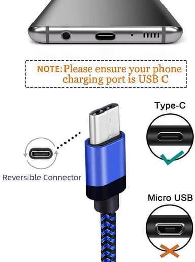 USB-C flettet opladerkabel 3m - Blå
