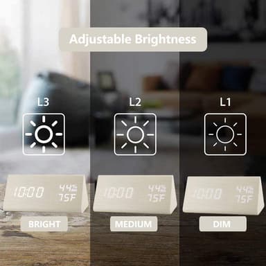 Digitalt LED vækkeur Træ / Hvid