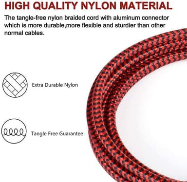 Micro USB-opladerkabel 3m nylon rød / sort