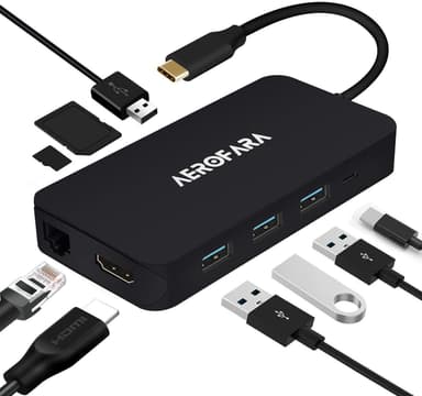 NÖRDIC 1 til 10 MST Dockningstation USB C til 1xHDMI 4K 30Hz 1xVGA 3xUSB A 1xUSB C PD87W 1xRJ45 Giga 1xTF SD 1xaudio 3,5 mm