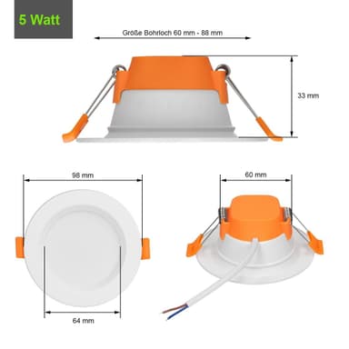 LED forsænket lysinstallation panel loftslampe panel belysning 5W runde kold