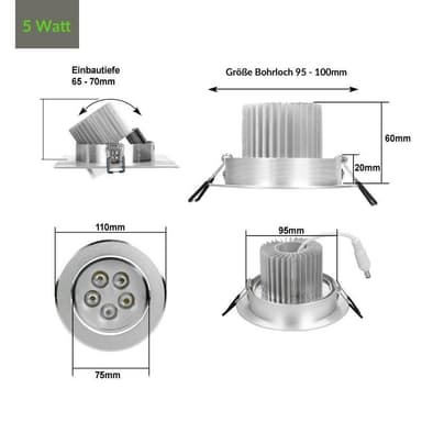 ECD Germany Pakke med 30 LED-forsænkede lygter 5W 230V 353 lumen kølig hvid