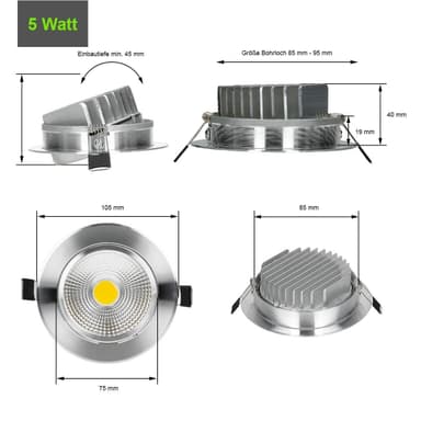 3x LED COB Forsænket Spotlights Indbygningsarmatur Spotlight Lampe runde 5W kold