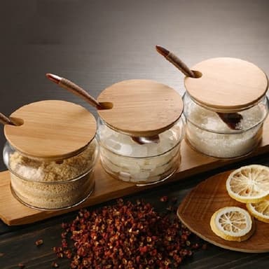 Glaskrukker med Bambuslåg og bakke