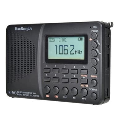 K-603 Transportabel FM / AM / SW Stereo Radio med Bluetooth og TF kort, sort
