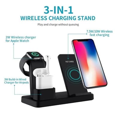 QI Quicklader 3 i 1 iPhone, Apple Watch, AirPods