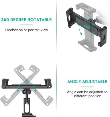 Sammenklappelig holder til bilen til telefon og tablet 4.7-12.9 "- Sort