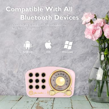 Bluetooth-højttaler / FM-radio i retro-design, med Aux-kabel, Pink