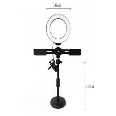 Mobil stativ (30 cm) med LED-ring (16 cm) og fjernbetjening, 3 lyse farver, dæmpbar