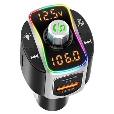 Bluetooth FM-sender med USB-biloplader PD / QC3.0