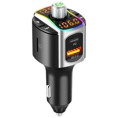 Bluetooth FM-sender med USB-biloplader PD / QC3.0