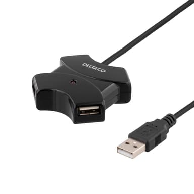 DELTACO USB 2.0-hub, 4xTyp A-porte, 0,4 m, sort