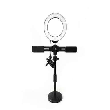 Mobil stativ (30 cm) med LED-ring (16 cm) og fjernbetjening, 3 lyse farver, dæmpbar