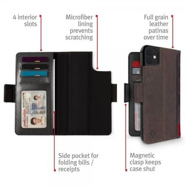 Twelve South iPhone 11 Pro Max Etui BookBook Ægte Læder Löstagbart Cover Brun