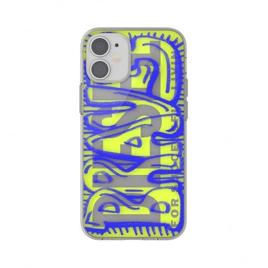 iPhone 12 Mini Cover Snap Case Clear AOP Blue/Neon Lime