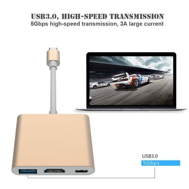 USB-C Multiport-adapter til USB 3.0, USB-C 3.1, 4K HDMI-kompatibel guld