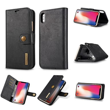 Mobil etui iPhone XS Max med magnetisk skal - ægte læder - sort
