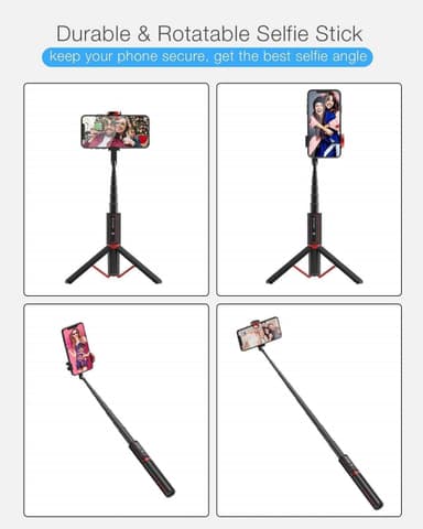 Selfie stick / Tripod Aluminium - udtrækkelig og med fjernbetjening - sort