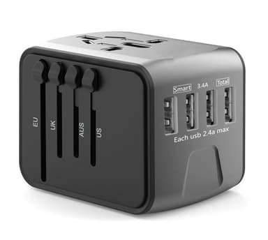 Multinationel rejseadapter med 4 USB-indgange