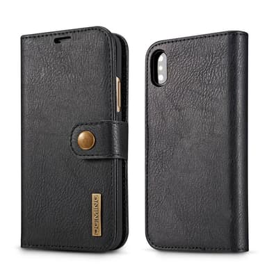 Mobil etui iPhone XS Max med magnetisk skal - ægte læder - sort