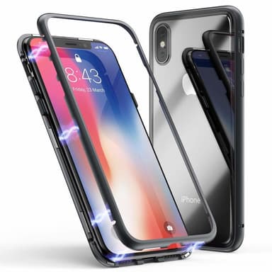 Dobbeltsidet iPhone X / iPhone XS magnetisk cover - glas / metal sort