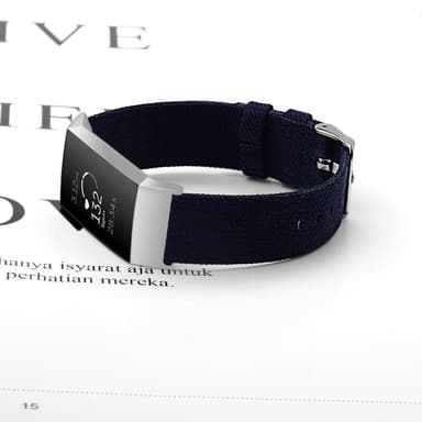 Fitbit Charge 3/4 armbånd lærred mørkeblå - L.