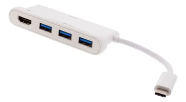 DELTACO USB-C-hub, 1x HDMI 4K ved 30Hz, 3x USB-A 3.1, hvid