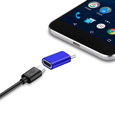 Micro USB til USB-C adapter aluminium - blå