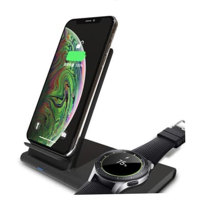 Trådløs Qi-oplader til Smartphone, Samsung Smartwatch & Hovedtelefoner - delelig