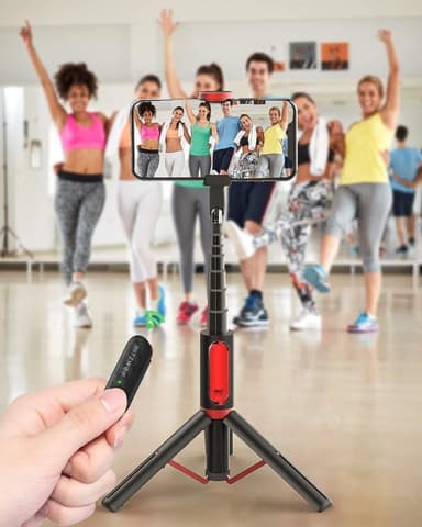 Selfie stick / Tripod Aluminium - udtrækkelig og med fjernbetjening - sort