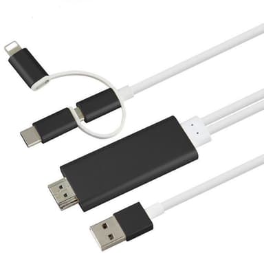3-i-1 USB-C / Micro USB / Lightning til HDMI-adapter