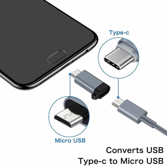 USB-C (hona) till Micro USB adapter Aluminium grå | Elgiganten